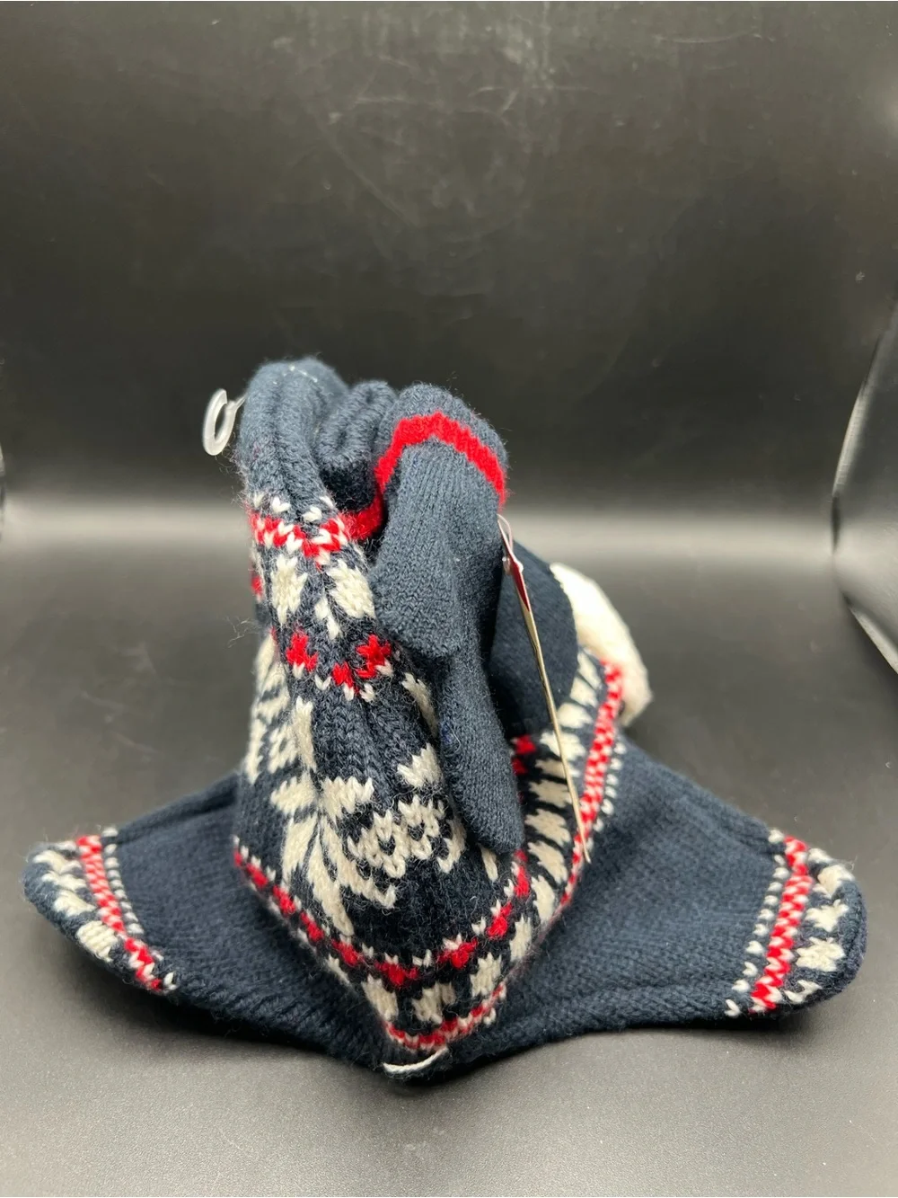 NWT Oshkosh Knit Hat Mittens Size 3-9 Months Ear Flaps Blue Fair Isle
